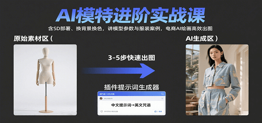 AI模特进阶实战课：含SD部署、换背景换色，讲模型参数与服装案例，电商AI绘画高效出图-网创资源库