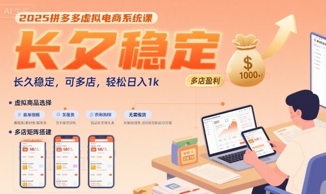 2025拼多多虚拟电商系统课，长久稳定，可多店，轻松日入1k-网创资源库