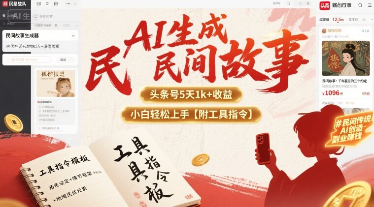 AI生成民间故事，头条号5天1k+，小白轻松上手【附工具指令】-网创资源库