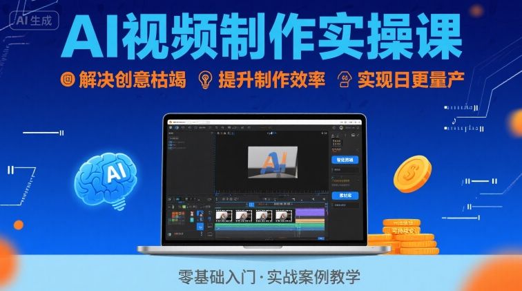 Ai视频制作实操课，解决创意枯竭、效率低下痛点，实现日更量产可持续变现-网创资源库
