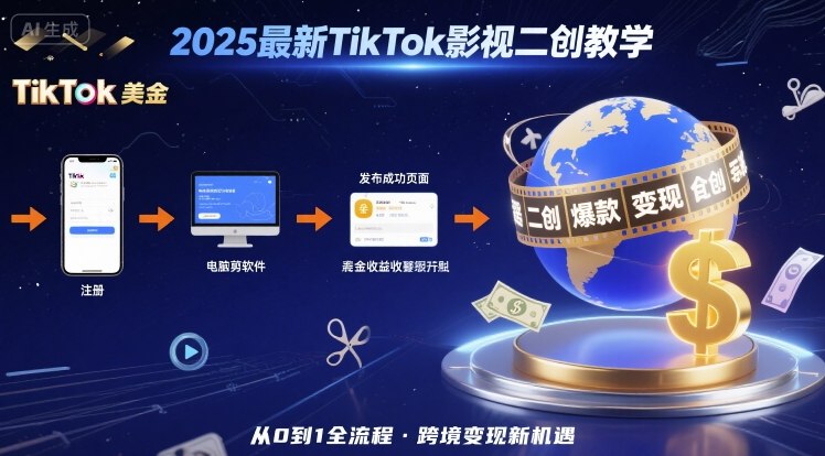 2025年最新TikTok影视二创教学，从注册到发布撸美金全流程，跨境变现新机遇-网创资源库