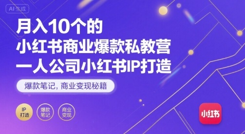 月入10个的小红书商业爆款私教营，一人公司小红书IP打造，爆款笔记，商业变现秘籍-网创资源库
