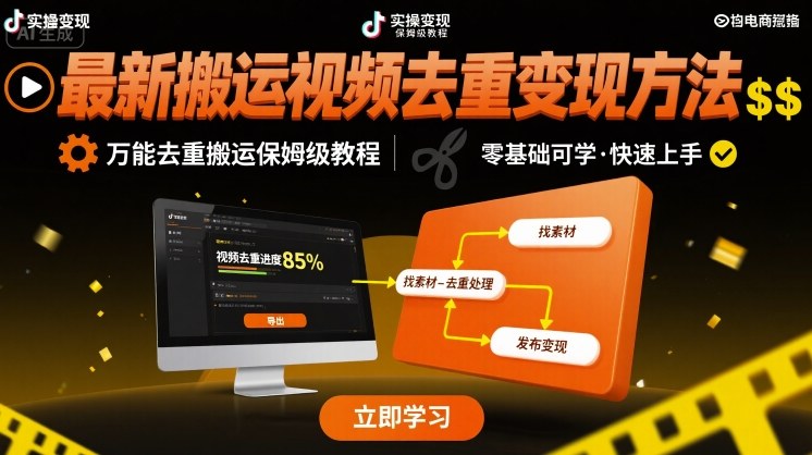 最新搬运视频去重变现方法，万能去重搬运保姆级教程-网创资源库
