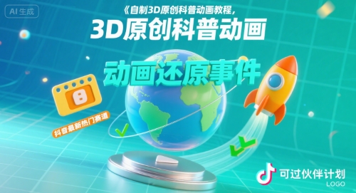 自制3D原创科普动画教程，动画还原事件，抖音最新热门赛道，可过伙伴计划-网创资源库