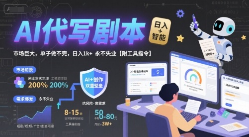 AI代写剧本，市场巨大，单子做不完，日入1k+ 永不失业【附工具指令】-网创资源库