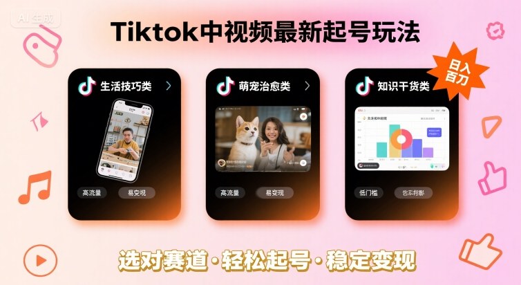 Tiktok中视频最新起号玩法，想要日入百刀，做好这几个赛道就可以了-网创资源库