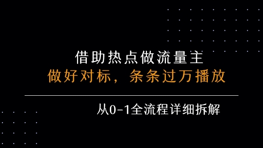 借力热点，乘顺风车玩流量主，条条过万播放， 每月收益5k+，从0-1全流程详细拆解-网创资源库