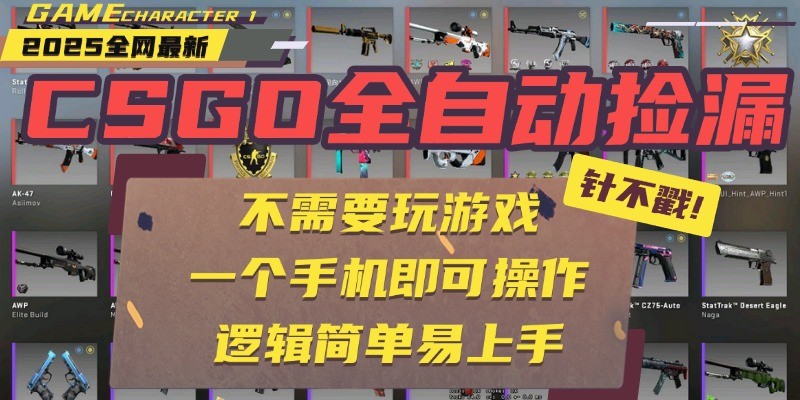 CSGO自动捡漏项目，最新独家玩法，一个手机即可操作。新手小白轻松月入1W+-网创资源库