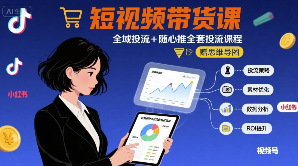 最新短视频带货课，全域投流+随心推全套投流课程+思维导图-网创资源库