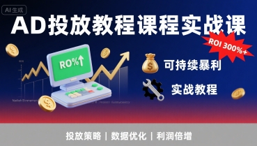 AD投放教程课程实战课，实现广告ROI300%+可持续暴利-网创资源库