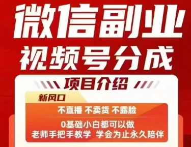 微信副业视频号分成，不直播 不卖货 不露脸，三五分钟即可完成一条作，每日收益几十、几张不等-网创资源库