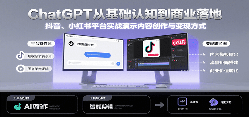 ChatGPT从基础认知到商业落地，实战演示抖音、小红书等平台的内容创作与变现-网创资源库