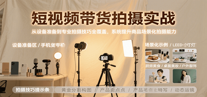 短视频带货拍摄实战，从设备准备到专业拍摄技巧全覆盖，系统提升商品场景化拍摄能力-网创资源库