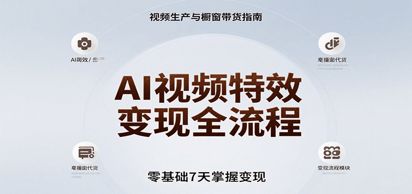 AI视频特效变现全流程，零基础7天掌握视频生产到橱窗带货变现-网创资源库