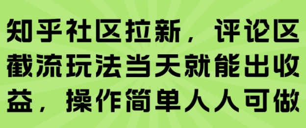 知乎社区拉新，评论区截流玩法当天就能出收益，操作简单人人可做-网创资源库