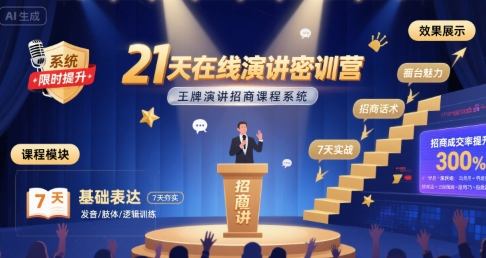 21天在线演讲密训营，王牌演讲招商课程系统-网创资源库