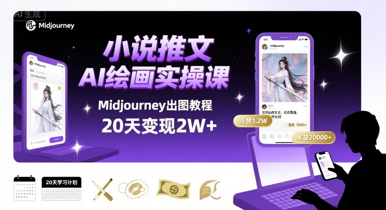 小说推文干货分享之AI绘画MJ出图实操课，用Midjourney做小说推文，20天挣2w-网创资源库