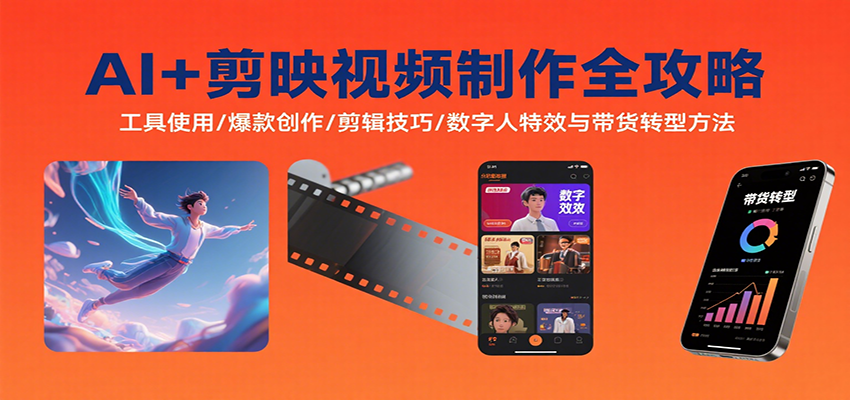 AI+剪映视频制作全攻略：工具使用/爆款创作/剪辑技巧/数字人特效与带货转型方法-网创资源库