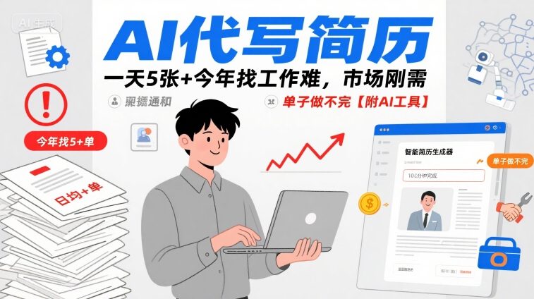 AI代写简历，一天5张+今年找工作难，市场刚需，单子做不完【附AI工具】-网创资源库