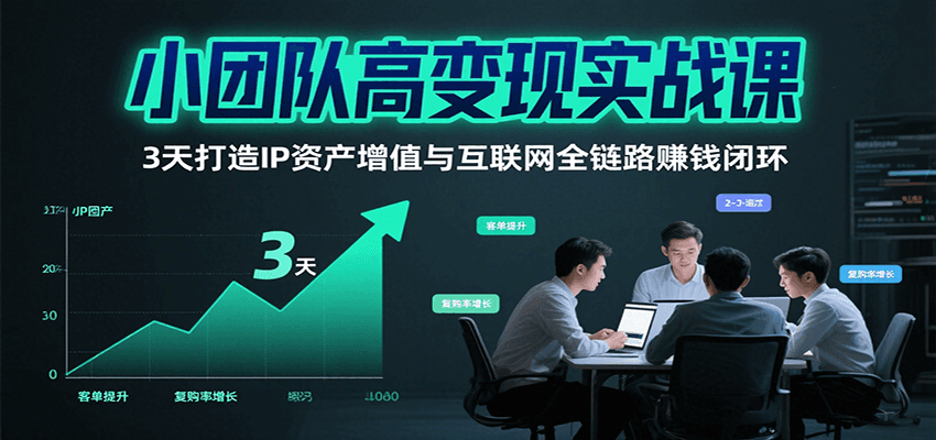 小团队高变现实战课，3天打造IP资产增值与互联网全链路赚钱闭环（第二期）-网创资源库