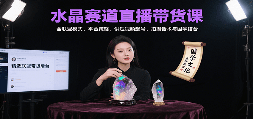 水晶赛道直播带货课：含联盟模式、平台策略，讲短视频起号、拍摄话术与国学结合-网创资源库