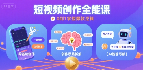 短视频创作课，短视频制作、创作思路、Ai写爆款文案-网创资源库