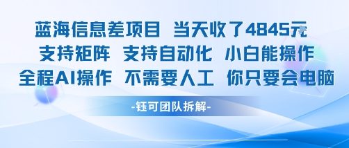 蓝海信息差项目当天收米1k+ 支持矩阵支持自动化小白能操作全程AI操作不需要人工你只要会电脑-网创资源库