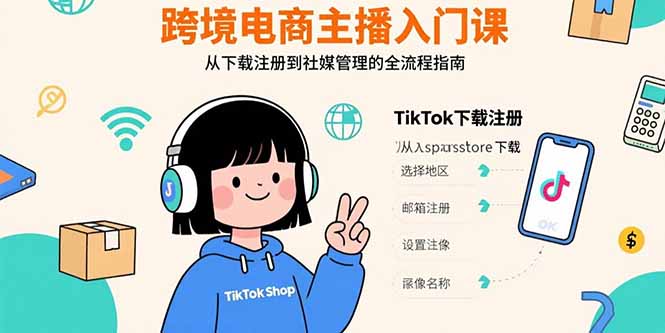 跨境电商主播入门课，TikTok下载注册，支付工具配置，社媒账号管理全流程-网创资源库