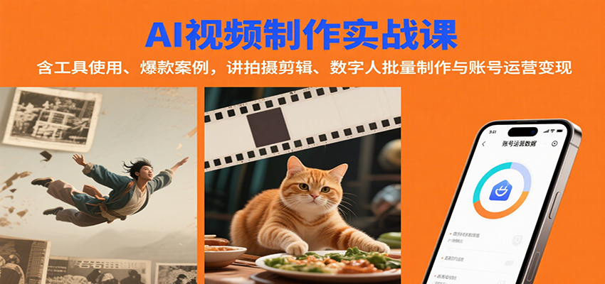 AI视频制作实战：含工具使用、爆款案例，讲拍摄剪辑、数字人批量制作与账号运营变现-网创资源库