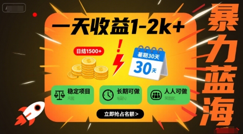 一天收益1-2k+ 稳定项目，暑期暴力蓝海项目，长期稳定，人人可做【揭秘】-网创资源库