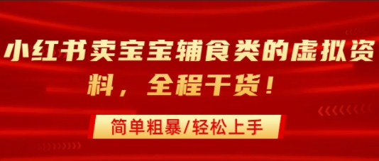 小红书卖宝宝辅食类的虚拟资料，从引流到私域变现，全程干货，简单粗暴，轻松上手-网创资源库