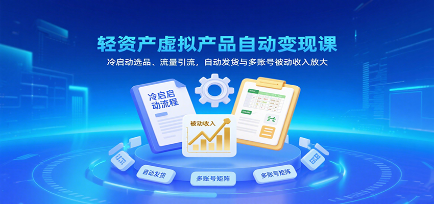 轻资产虚拟产品自动变现课，冷启动选品、流量引流，自动发货与多账号被动收入放大-网创资源库