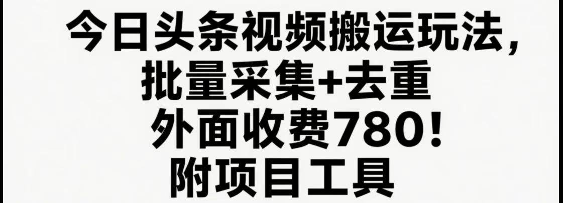 今日头条视频搬运玩法，软件一键去重，轻松日入500+附项目工具-网创资源库