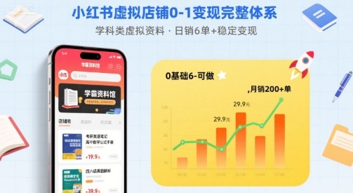 小红书虚拟店铺0-1变现完整体系：卖学科类虚拟资料，一天6张+，很稳定【已完结】-网创资源库