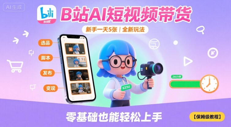 B站AI短视频带货，新手一天5张，全新玩法【保姆级教程】-网创资源库