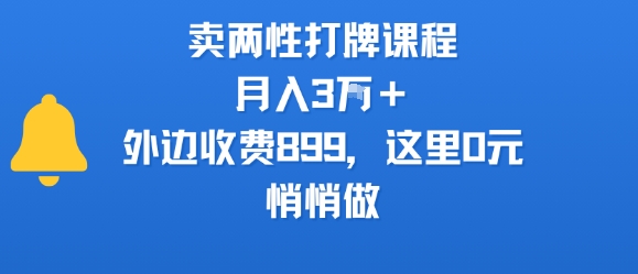 卖两性打牌课程，月入3W+外边收费899的课程，这里0元，悄悄做-网创资源库