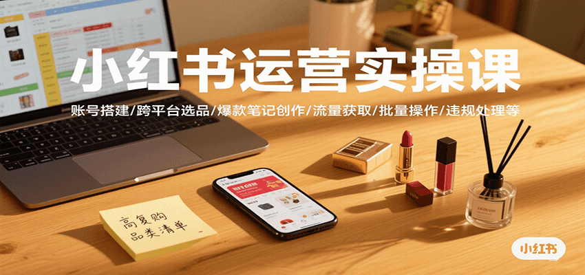 小红书运营实操课，账号搭建/跨平台选品/爆款笔记创作/流量获取/批量操作/违规处理等-网创资源库