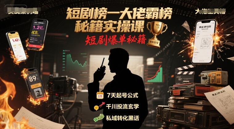 短剧榜一大佬霸榜秘籍实操课，短剧爆单秘籍-网创资源库