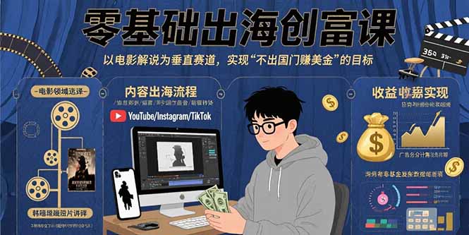 零基础出海创富课：以电影解说为垂直赛道，实现不出国门赚美金的目标-网创资源库