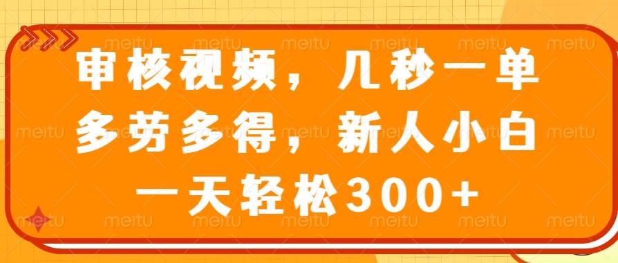 审核视频，几秒一单，多劳多得，新人小白一天轻松300+-网创资源库