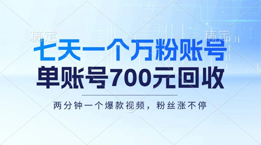 （13062期）七天一个万粉账号，新手小白秒上手，单账号回收700元，轻松月入三万＋-网创资源库