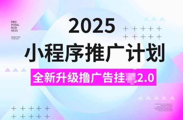 2025小程序推广计划，撸广告挂JI3.0玩法，日均5张-网创资源库