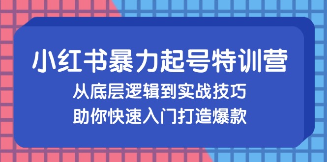 （13003期）小红书暴力起号训练营，从底层逻辑到实战技巧，助你快速入门打造爆款-网创资源库